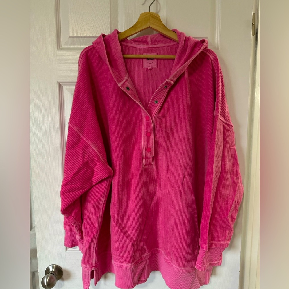 Aerie Vibrant Pink Corduroy Oversized Hoodie XXL